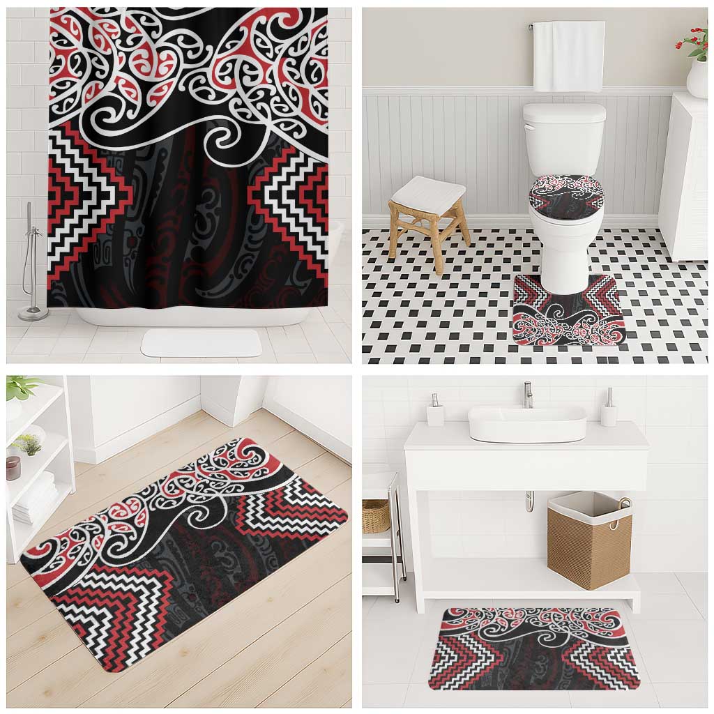 Red Aotearoa Tukutuku Manawa Tapu Bathroom Set Ta Moko Toi Maori - Polynesian Pride