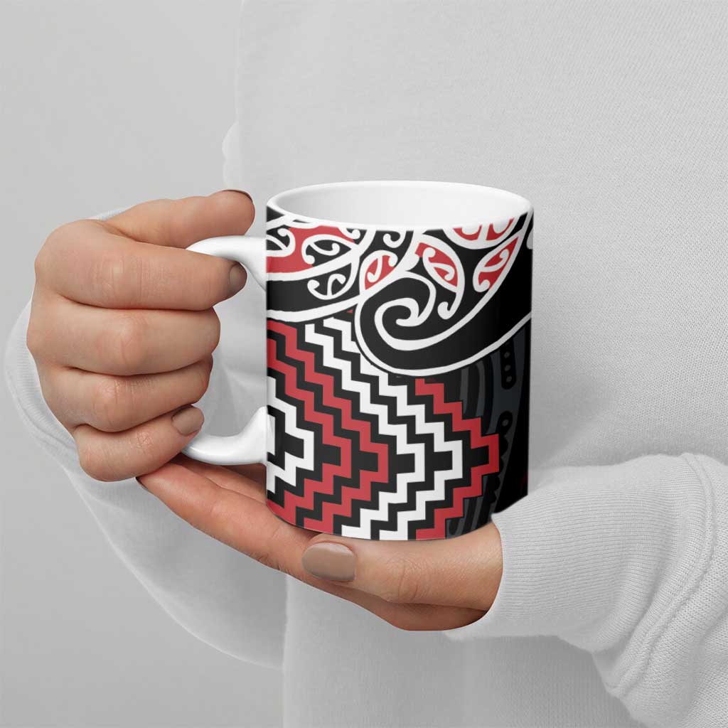 Red Aotearoa Tukutuku Manawa Tapu Ceramic Mug Ta Moko Toi Maori - Polynesian Pride