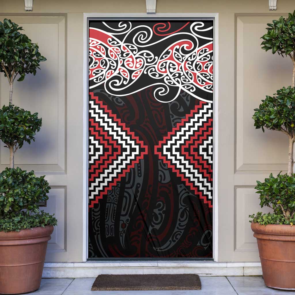 Red Aotearoa Tukutuku Manawa Tapu Door Cover Ta Moko Toi Maori - Polynesian Pride