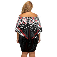 Red Aotearoa Tukutuku Manawa Tapu Family Matching Off Shoulder Short Dress and Hawaiian Shirt Ta Moko Toi Maori
