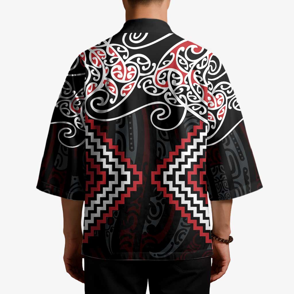 Red Aotearoa Tukutuku Manawa Tapu Kimono Ta Moko Toi Maori - Polynesian Pride
