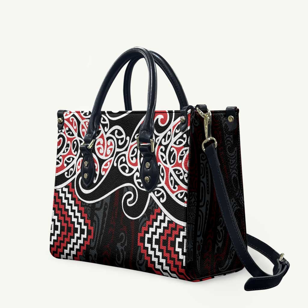 Red Aotearoa Tukutuku Manawa Tapu Leather Bag Ta Moko Toi Maori - Polynesian Pride