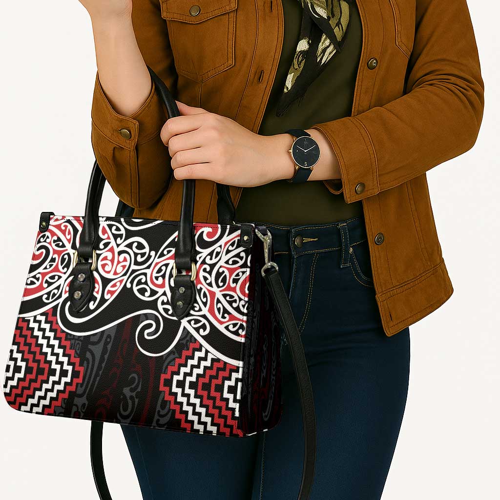 Red Aotearoa Tukutuku Manawa Tapu Leather Bag Ta Moko Toi Maori - Polynesian Pride