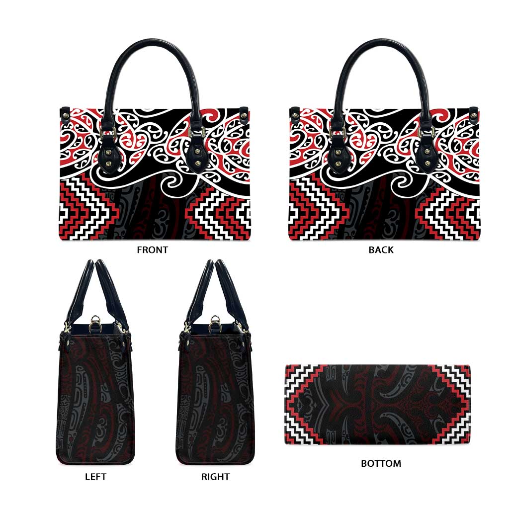 Red Aotearoa Tukutuku Manawa Tapu Leather Bag Ta Moko Toi Maori - Polynesian Pride