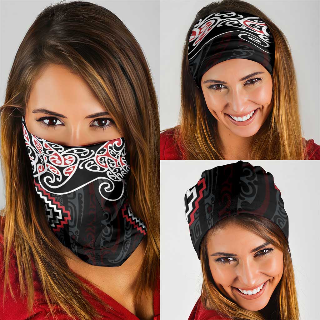 Red Aotearoa Tukutuku Manawa Tapu Neck Gaiter Ta Moko Toi Maori - Polynesian Pride