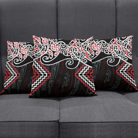 Red Aotearoa Tukutuku Manawa Tapu Pillow Cover Ta Moko Toi Maori - Polynesian Pride