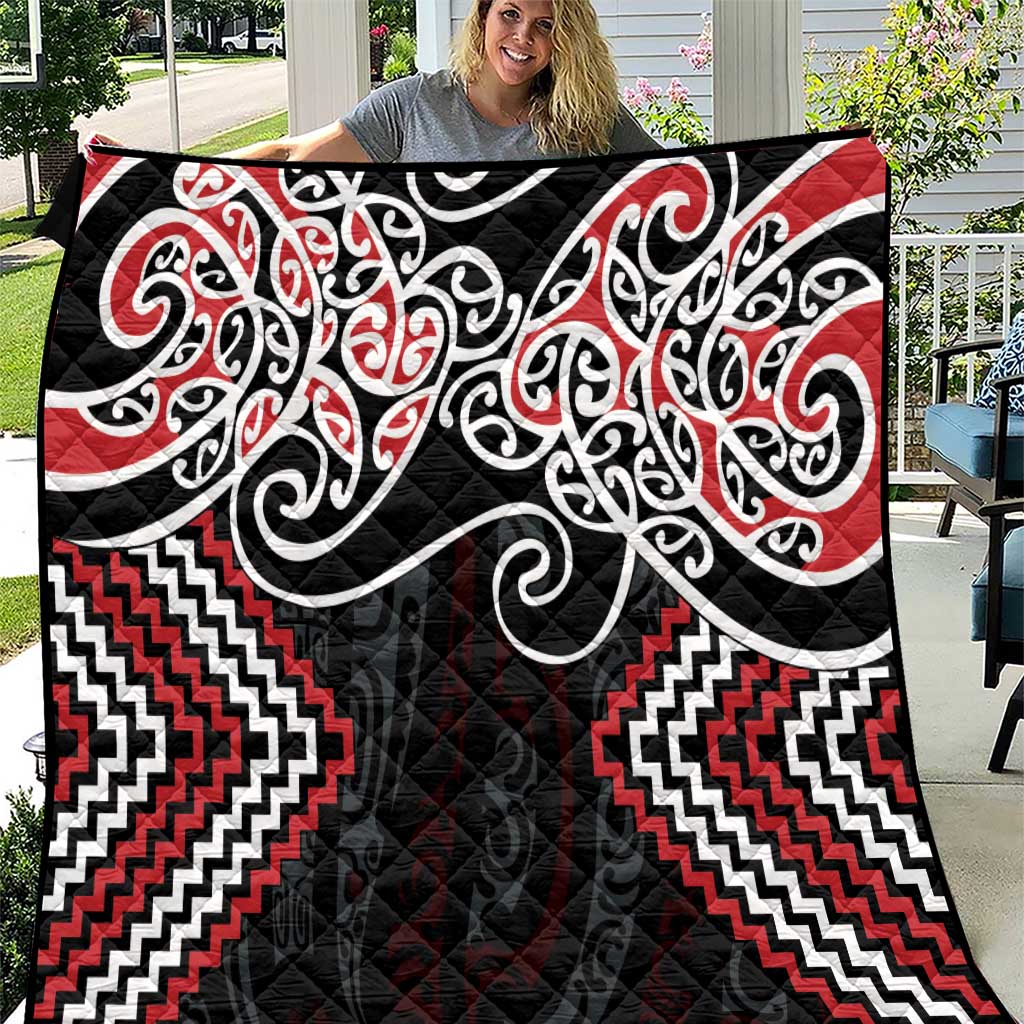 Red Aotearoa Tukutuku Manawa Tapu Quilt Ta Moko Toi Maori LT9 Red - Polynesian Pride