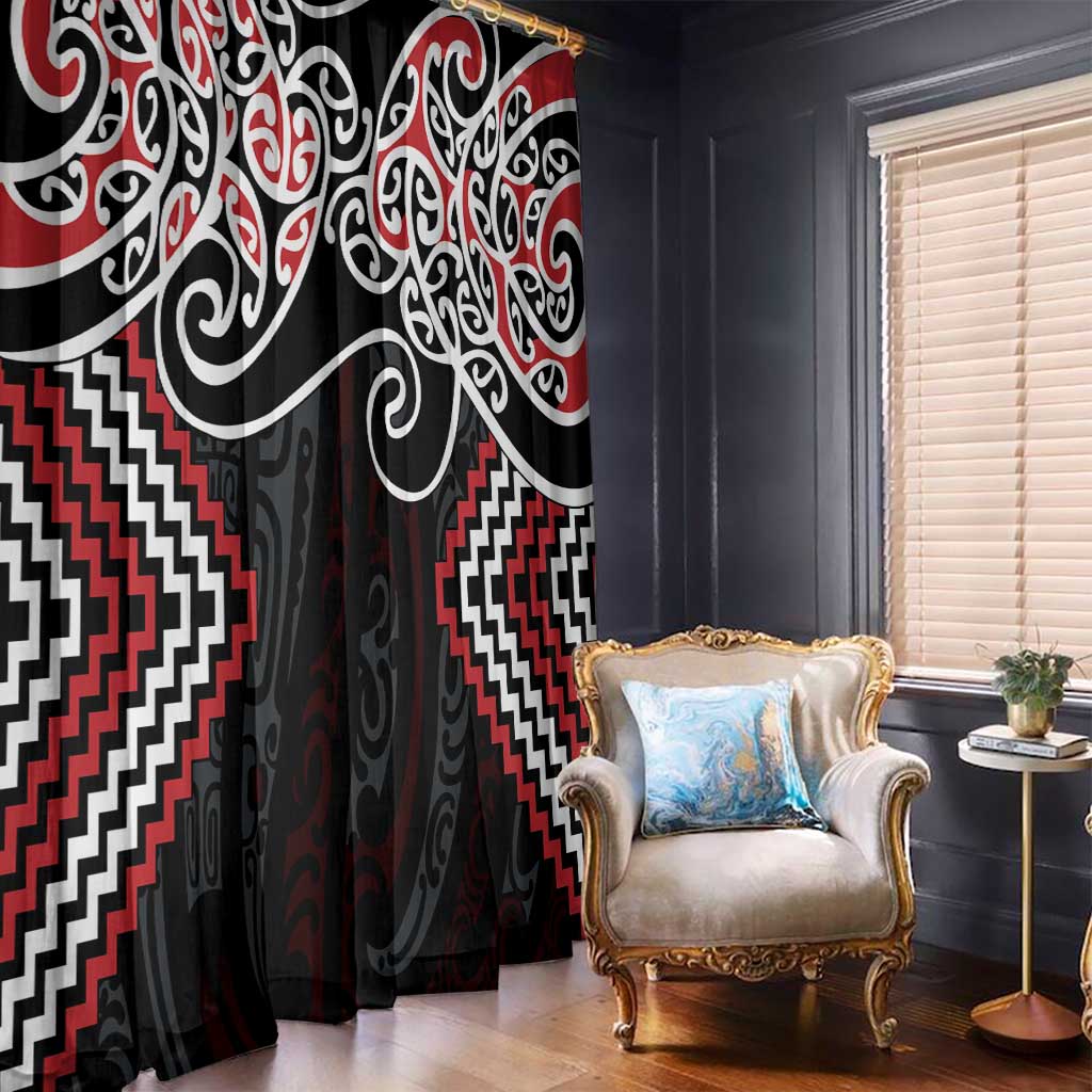 Red Aotearoa Tukutuku Manawa Tapu Window Curtain Ta Moko Toi Maori