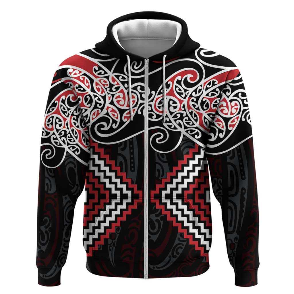 Red Aotearoa Tukutuku Manawa Tapu Zip Hoodie Ta Moko Toi Maori LT9 Zip Hoodie Red - Polynesian Pride