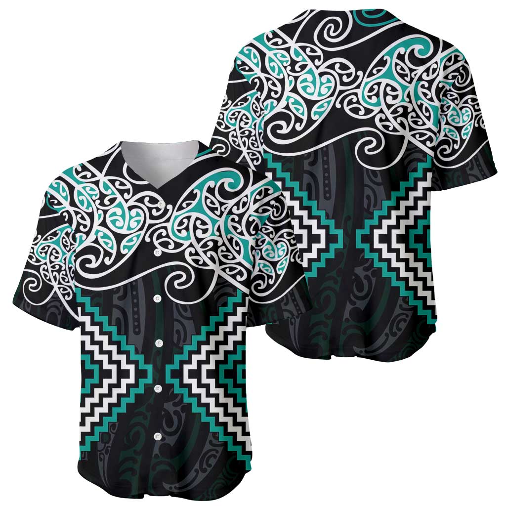 Turquoise Aotearoa Tukutuku Manawa Tapu Baseball Jersey Ta Moko Toi Maori