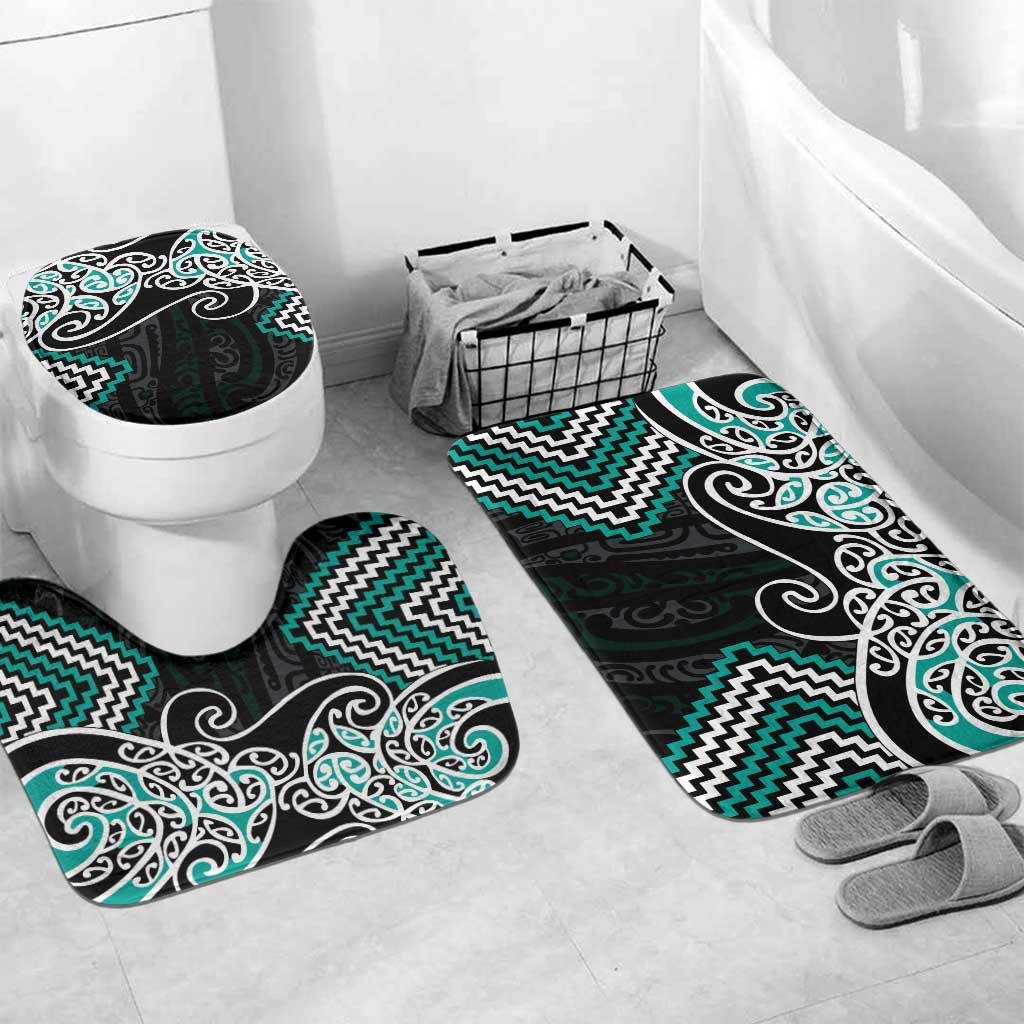 Turquoise Aotearoa Tukutuku Manawa Tapu Bathroom Set Ta Moko Toi Maori - Polynesian Pride