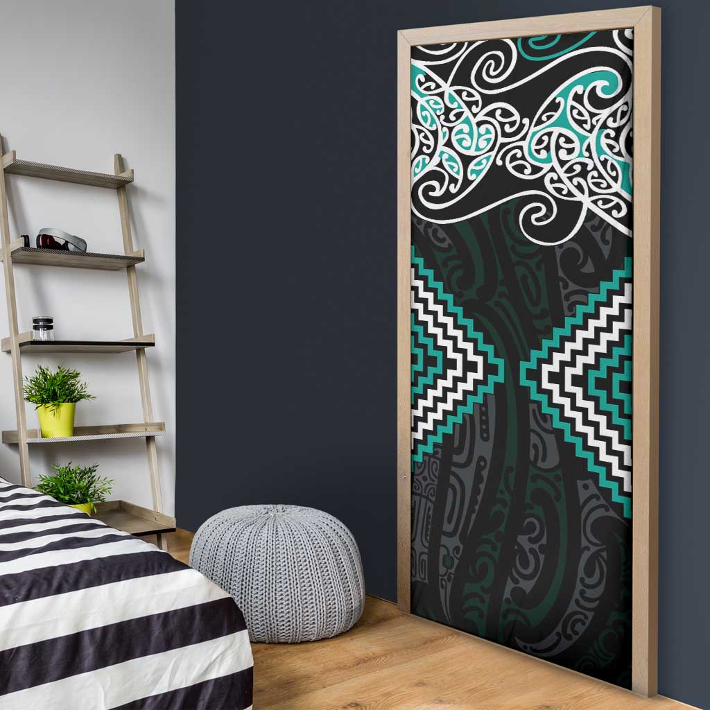 Turquoise Aotearoa Tukutuku Manawa Tapu Door Cover Ta Moko Toi Maori - Polynesian Pride
