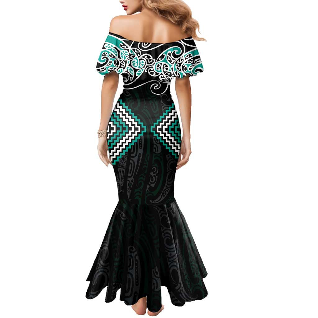Turquoise Aotearoa Tukutuku Manawa Tapu Family Matching Mermaid Dress and Hawaiian Shirt Ta Moko Toi Maori