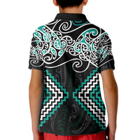 Turquoise Aotearoa Tukutuku Manawa Tapu Kid Polo Shirt Ta Moko Toi Maori