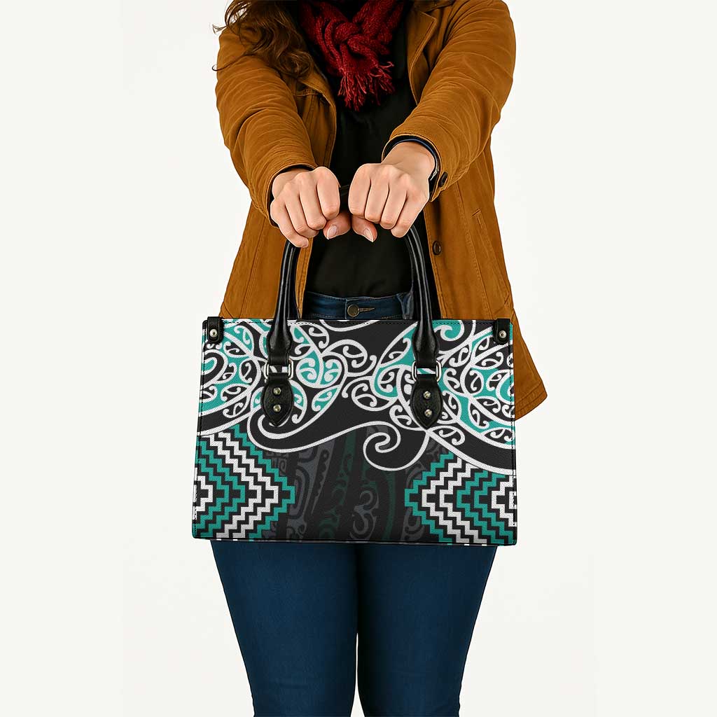 Turquoise Aotearoa Tukutuku Manawa Tapu Leather Bag Ta Moko Toi Maori - Polynesian Pride