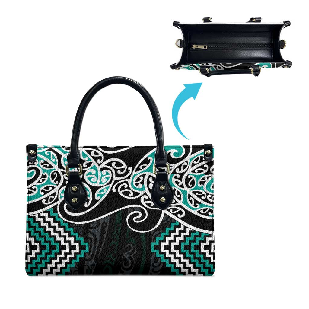 Turquoise Aotearoa Tukutuku Manawa Tapu Leather Bag Ta Moko Toi Maori - Polynesian Pride