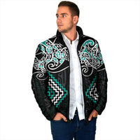 Turquoise Aotearoa Tukutuku Manawa Tapu Padded Jacket Ta Moko Toi Maori - Polynesian Pride