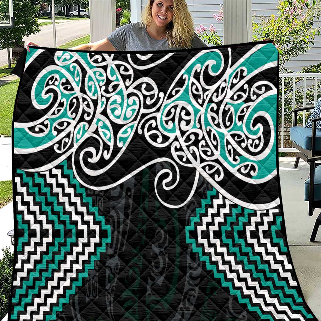 Turquoise Aotearoa Tukutuku Manawa Tapu Quilt Ta Moko Toi Maori LT9 Turquoise - Polynesian Pride