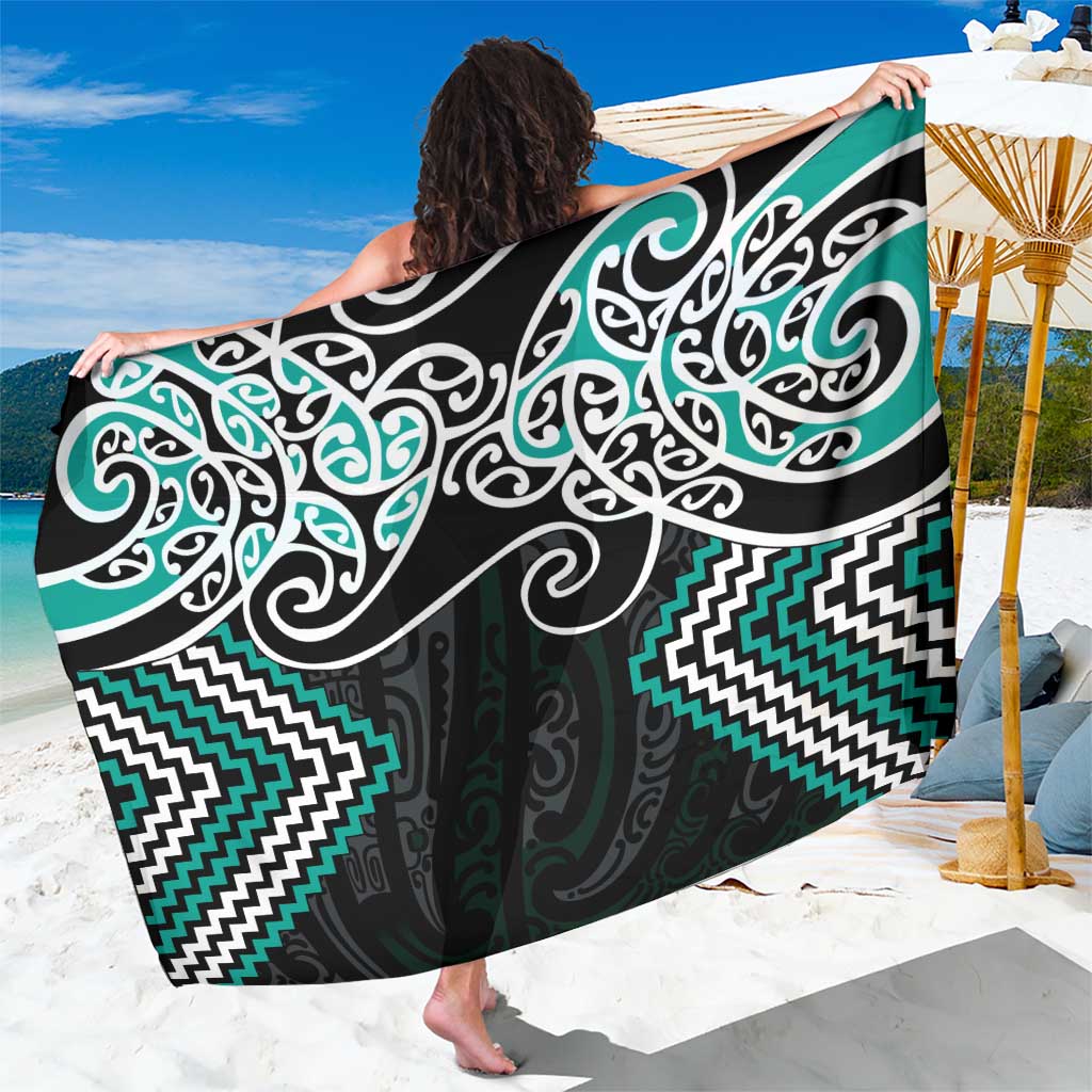 Turquoise Aotearoa Tukutuku Manawa Tapu Sarong Ta Moko Toi Maori LT9 One Size 44 x 66 inches Turquoise - Polynesian Pride