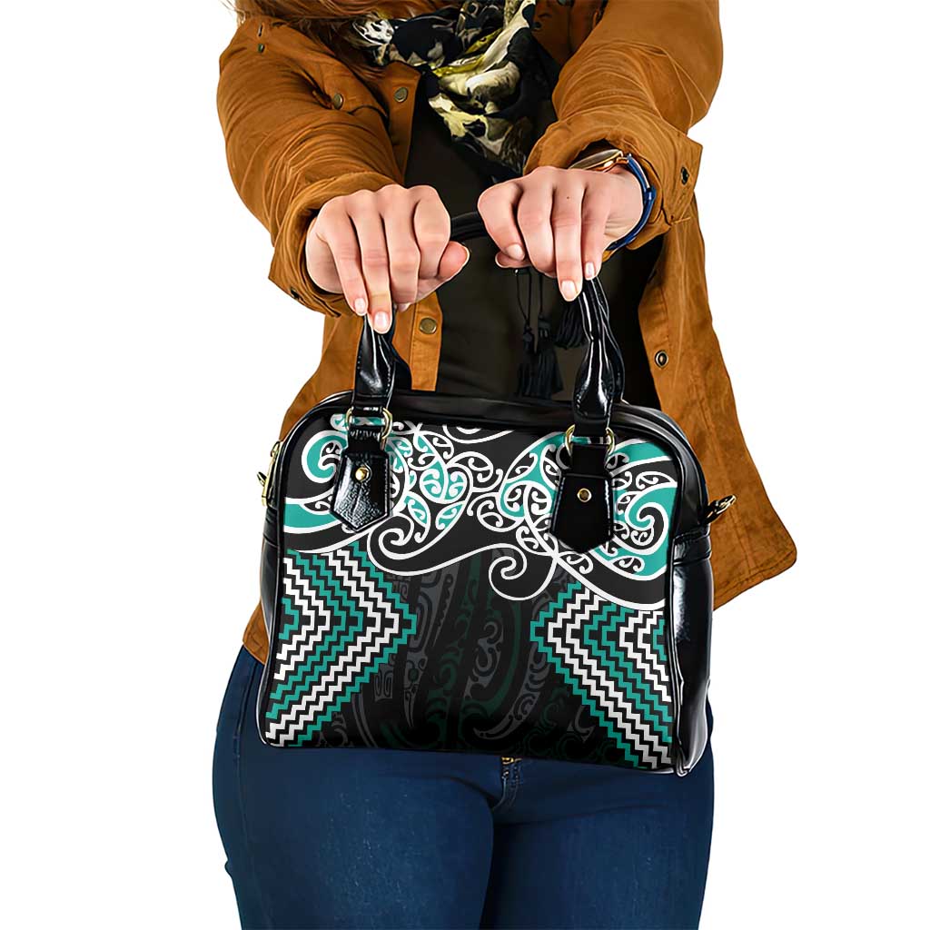 Turquoise Aotearoa Tukutuku Manawa Tapu Shoulder Handbag Ta Moko Toi Maori LT9 One Size Turquoise - Polynesian Pride