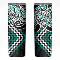 Turquoise Aotearoa Tukutuku Manawa Tapu Skinny Tumbler Ta Moko Toi Maori