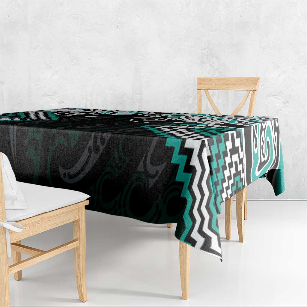 Turquoise Aotearoa Tukutuku Manawa Tapu Tablecloth Ta Moko Toi Maori