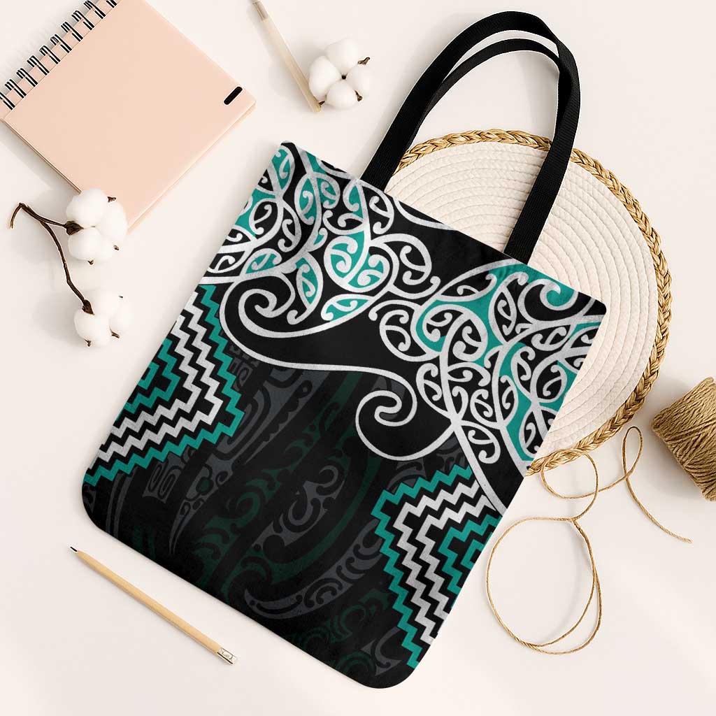 Turquoise Aotearoa Tukutuku Manawa Tapu Tote Bag Ta Moko Toi Maori - Polynesian Pride