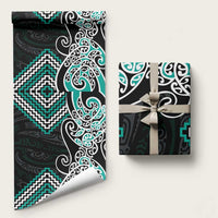 Turquoise Aotearoa Tukutuku Manawa Tapu Wrapping Paper Ta Moko Toi Maori - Polynesian Pride