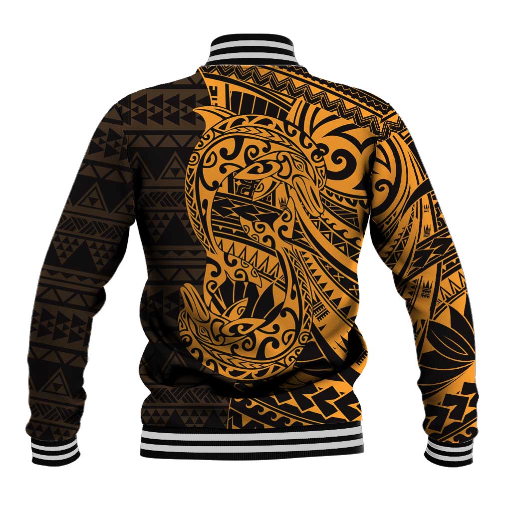 Gold Couple Dolphins Maori Polynesian Style Baseball Jacket