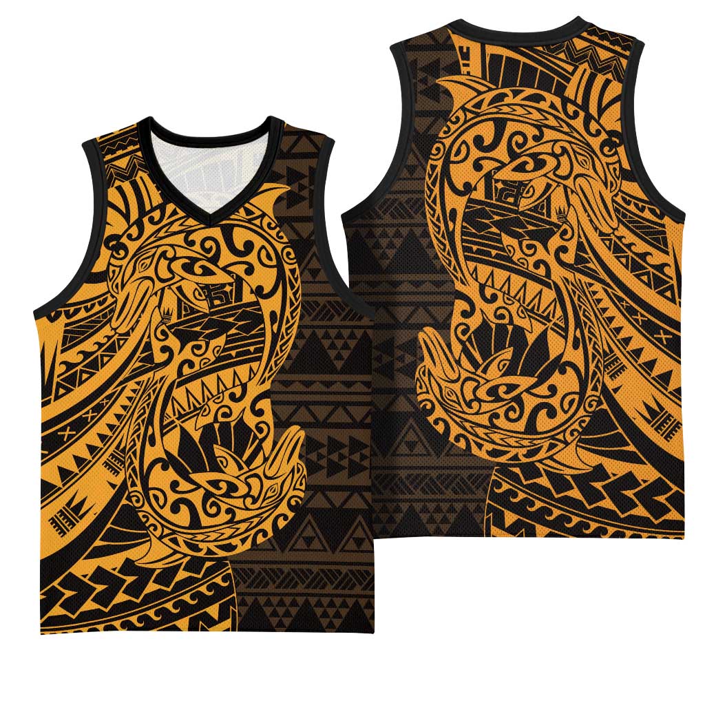 Gold Couple Dolphins Maori Polynesian Style Basketball Jersey - Polynesian Pride