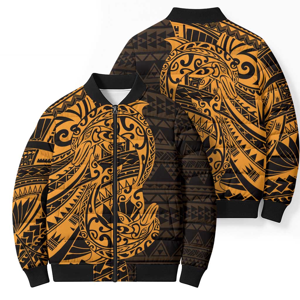 Gold Couple Dolphins Maori Polynesian Style Bomber Puffer Jacket - Polynesian Pride
