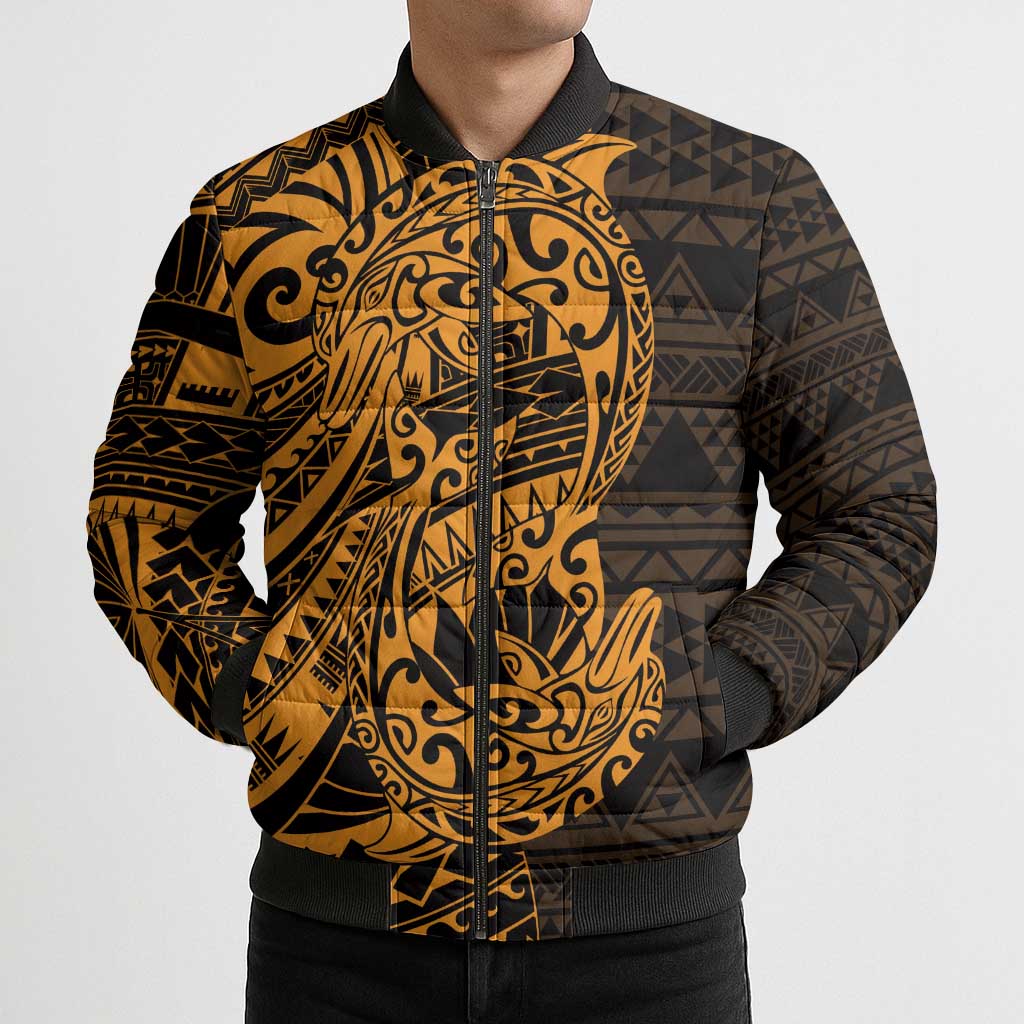 Gold Couple Dolphins Maori Polynesian Style Bomber Puffer Jacket - Polynesian Pride