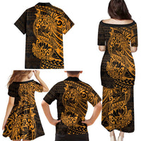 Gold Couple Dolphins Maori Polynesian Style Family Matching Puletasi and Hawaiian Shirt