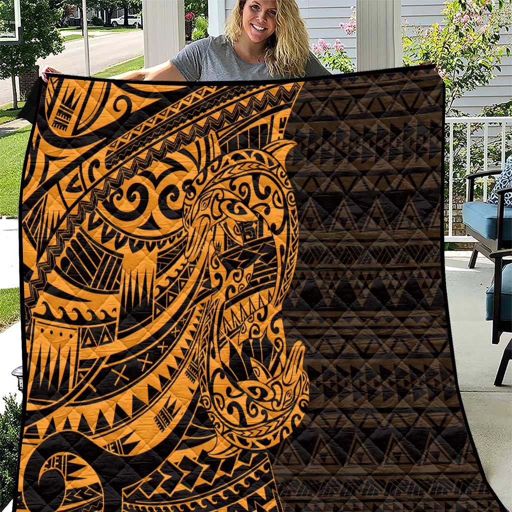 Gold Couple Dolphins Maori Polynesian Style Quilt LT9 Gold - Polynesian Pride