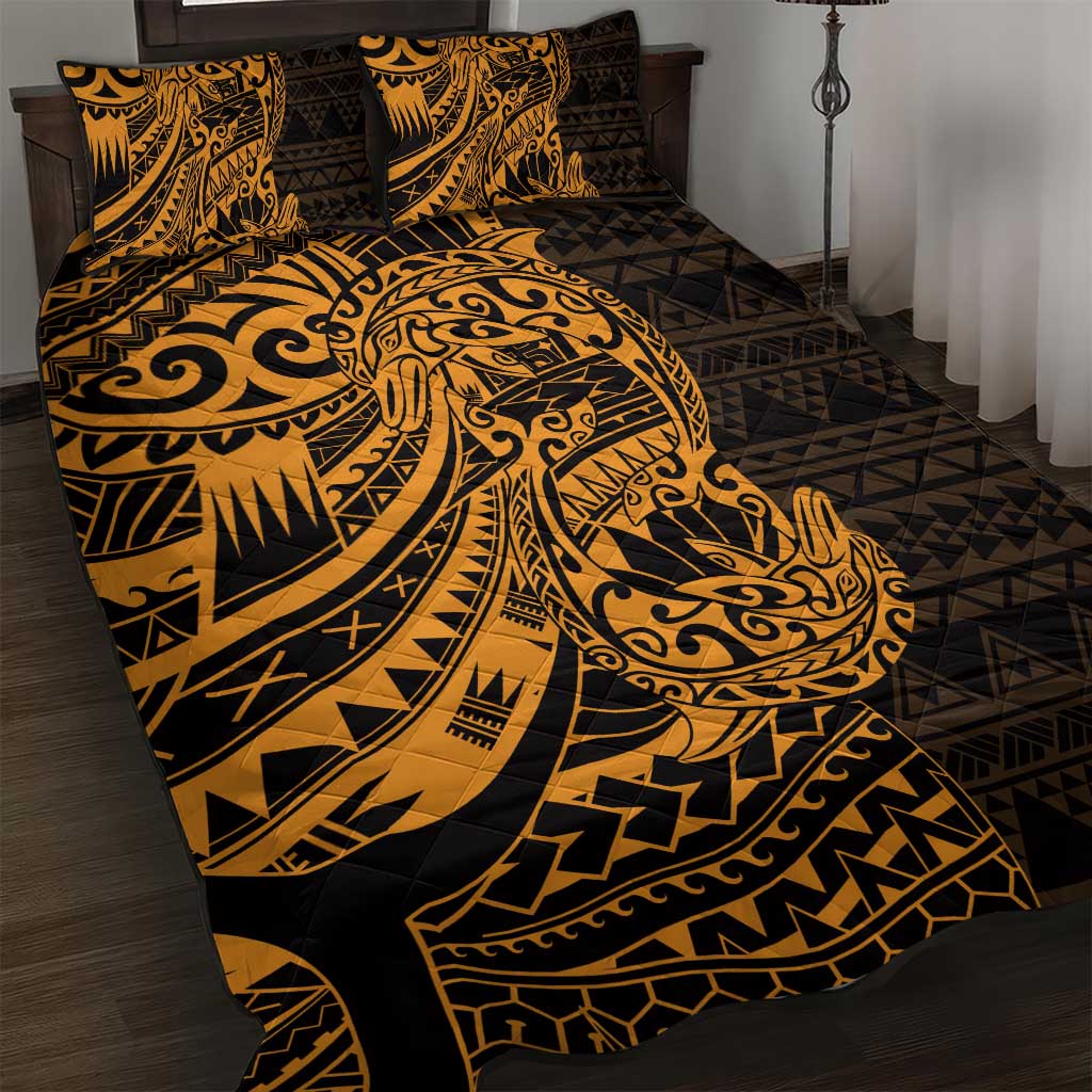 Gold Couple Dolphins Maori Polynesian Style Quilt Bed Set LT9 Gold - Polynesian Pride