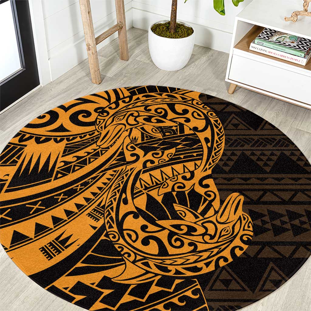 Gold Couple Dolphins Maori Polynesian Style Round Carpet LT9 Gold - Polynesian Pride