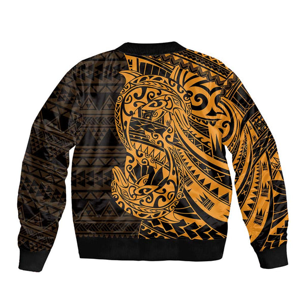 Polynesian Pride Sleeve Zip Bomber Jacket Turtle Hibiscus Luxury Style - Orange LT7 main image 1