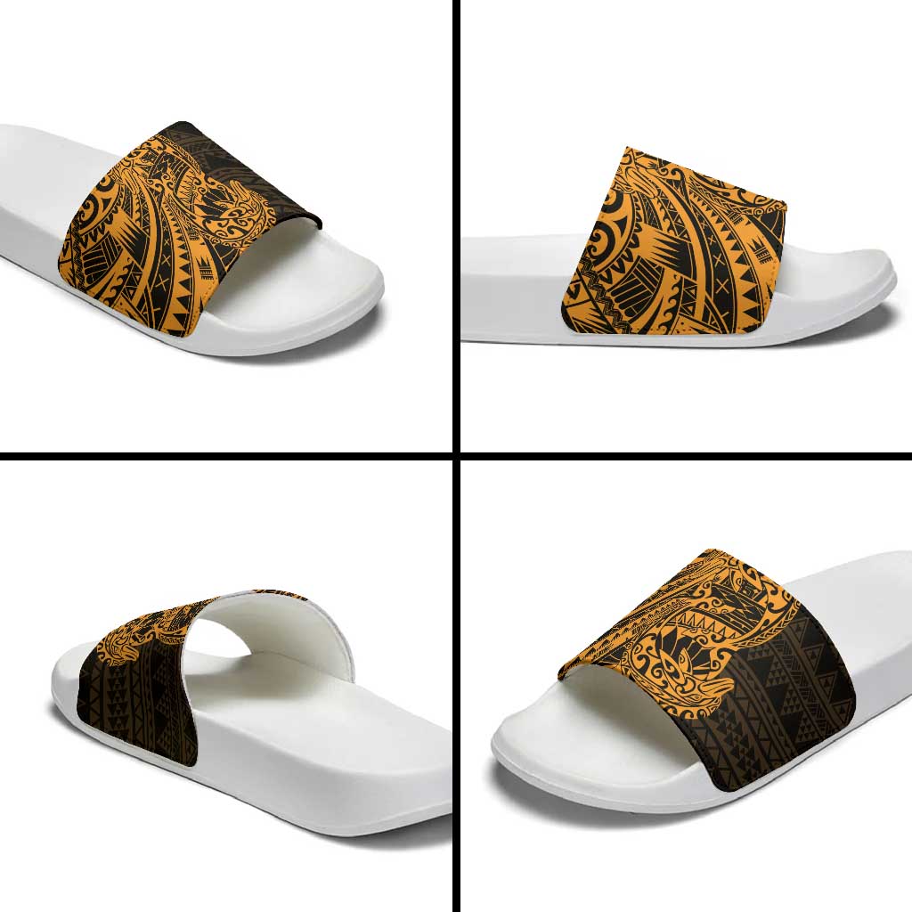 Gold Couple Dolphins Maori Polynesian Style Slide Sandals - Polynesian Pride