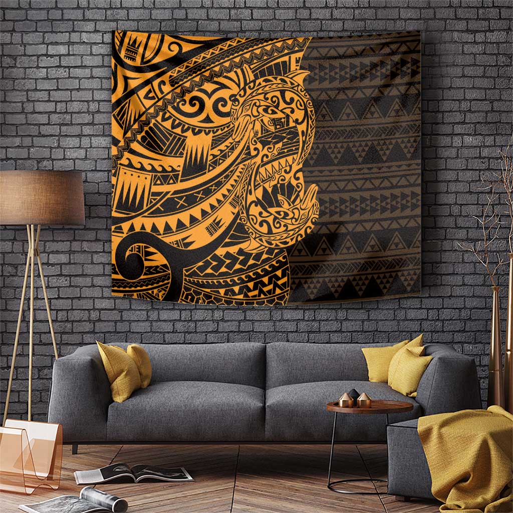 Gold Couple Dolphins Maori Polynesian Style Tapestry LT9 Gold - Polynesian Pride
