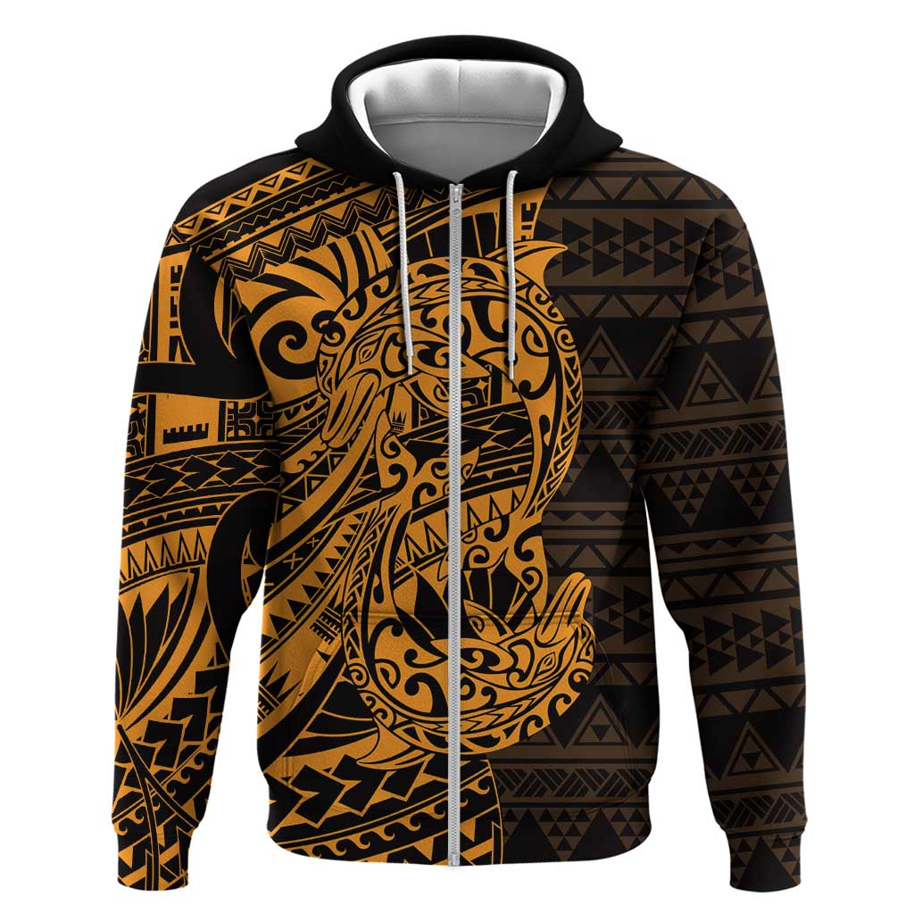 Gold Couple Dolphins Maori Polynesian Style Zip Hoodie LT9 Zip Hoodie Gold - Polynesian Pride