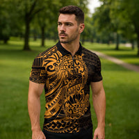 Gold Couple Dolphins Maori Polynesian Style Zipper Polo Shirt - Polynesian Pride