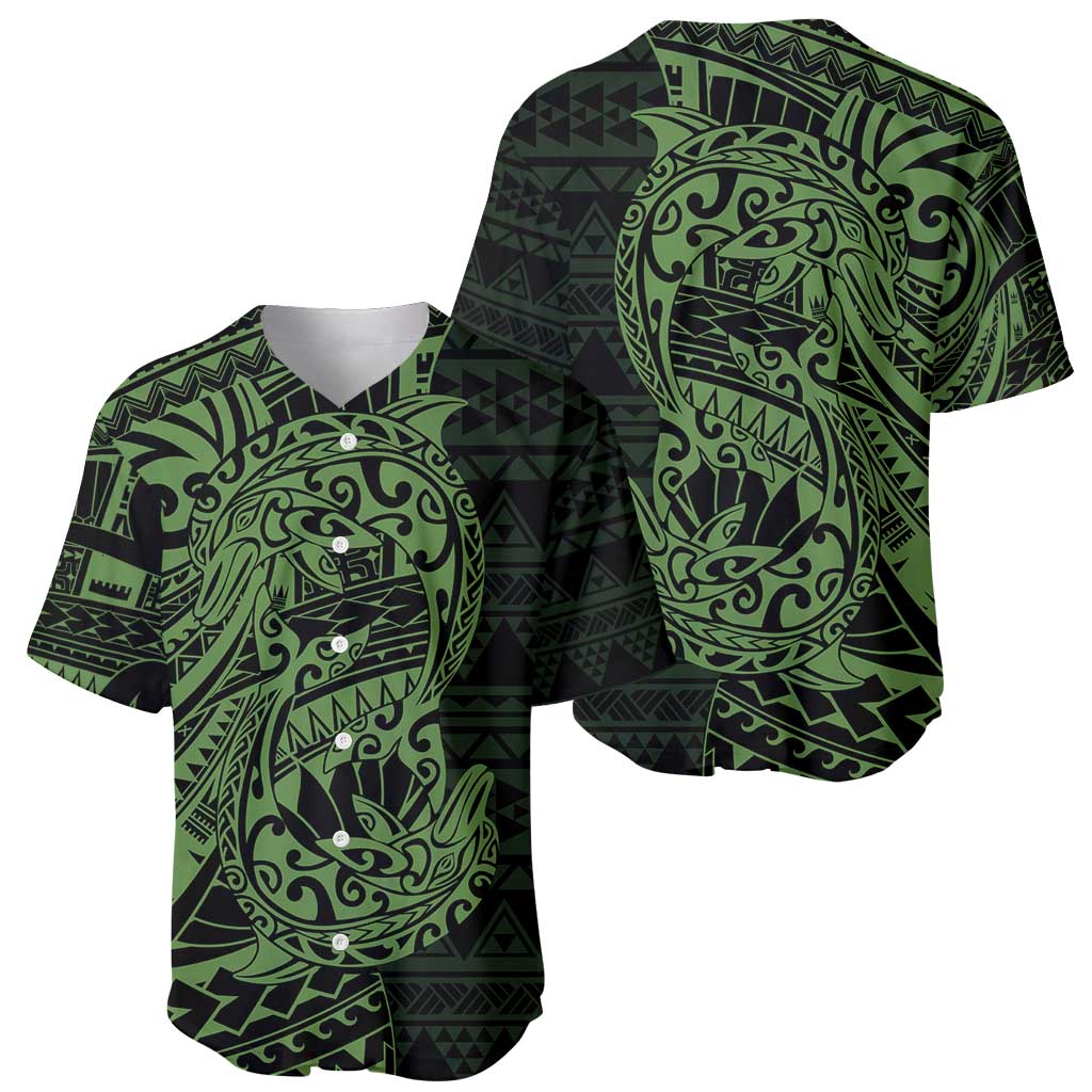 Green Couple Dolphins Maori Polynesian Style Baseball Jersey