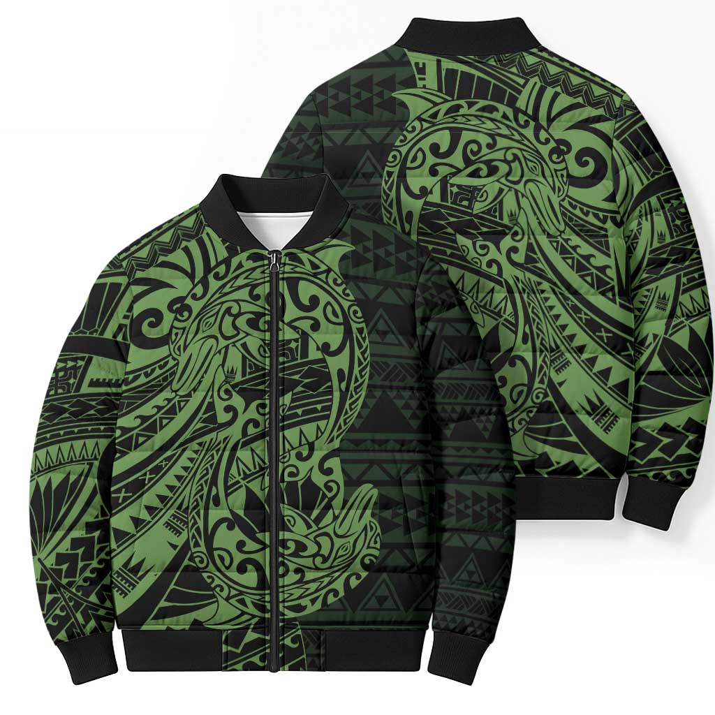 Green Couple Dolphins Maori Polynesian Style Bomber Puffer Jacket - Polynesian Pride