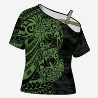 Green Couple Dolphins Maori Polynesian Style Cross Shoulder Shirt - Polynesian Pride