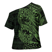 Green Couple Dolphins Maori Polynesian Style Cross Shoulder Shirt - Polynesian Pride