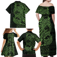 Green Couple Dolphins Maori Polynesian Style Family Matching Off Shoulder Maxi Dress and Hawaiian Shirt