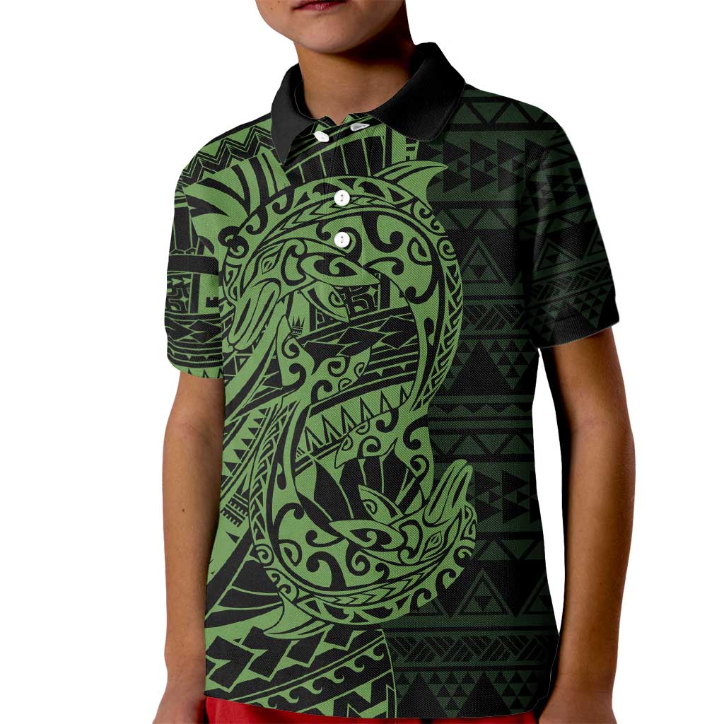 Green Couple Dolphins Maori Polynesian Style Kid Polo Shirt LT9 Kid Green - Polynesian Pride