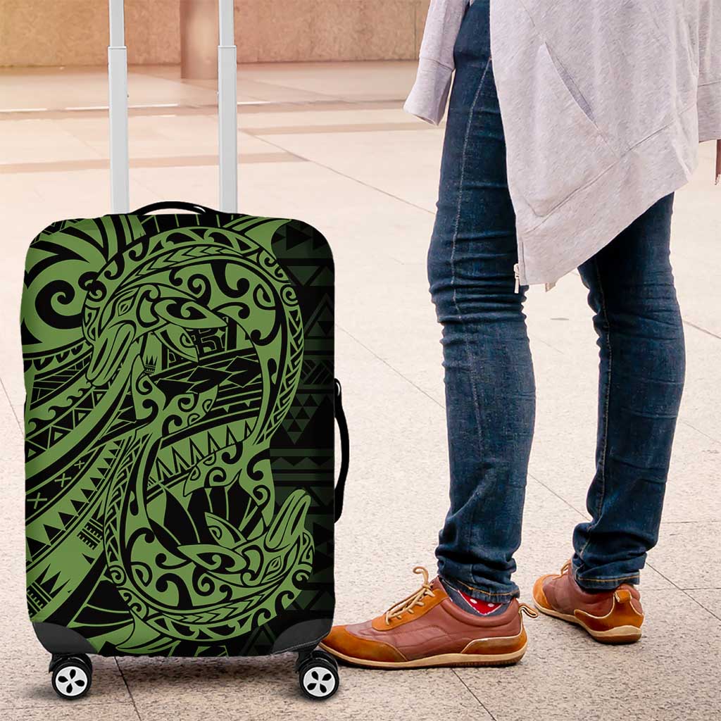 Green Couple Dolphins Maori Polynesian Style Luggage Cover LT9 Green - Polynesian Pride
