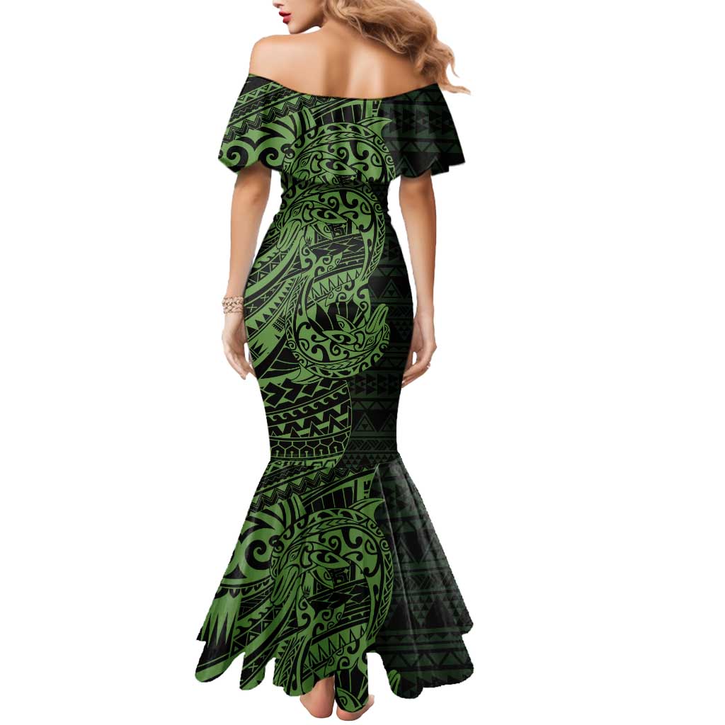 Green Couple Dolphins Maori Polynesian Style Mermaid Dress
