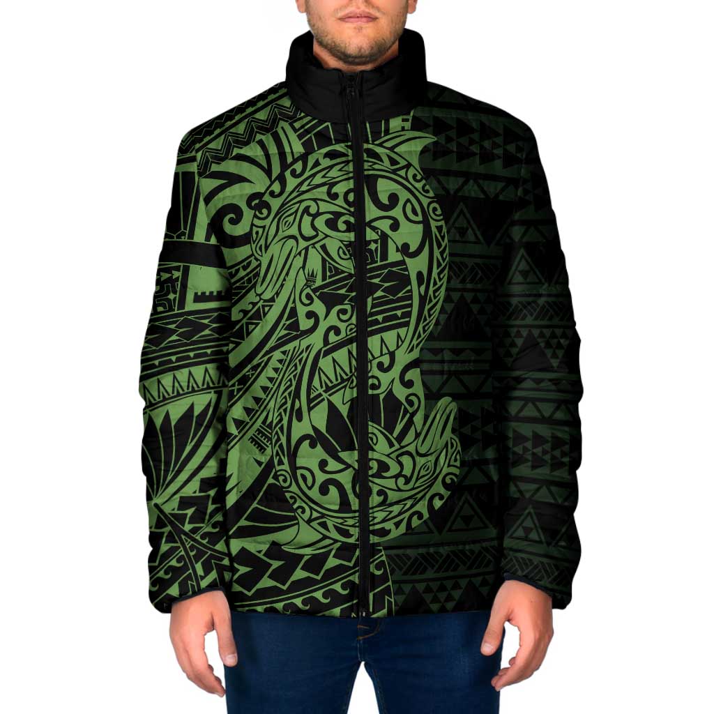 Green Couple Dolphins Maori Polynesian Style Padded Jacket - Polynesian Pride